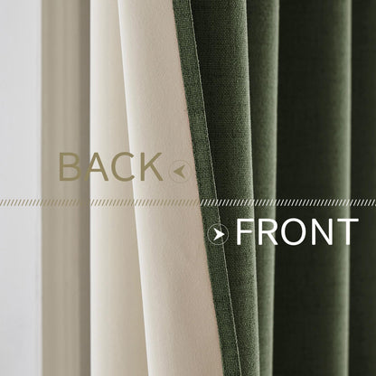 100% Blackout Linen Curtains for Bedroom 52x96 Inches Olive Green (Olive Green / 52"W x 96"L (Pack of 2))