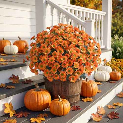 Artificial Mums for Outdoors Fall Decor (B-orange / 10.6 inch)