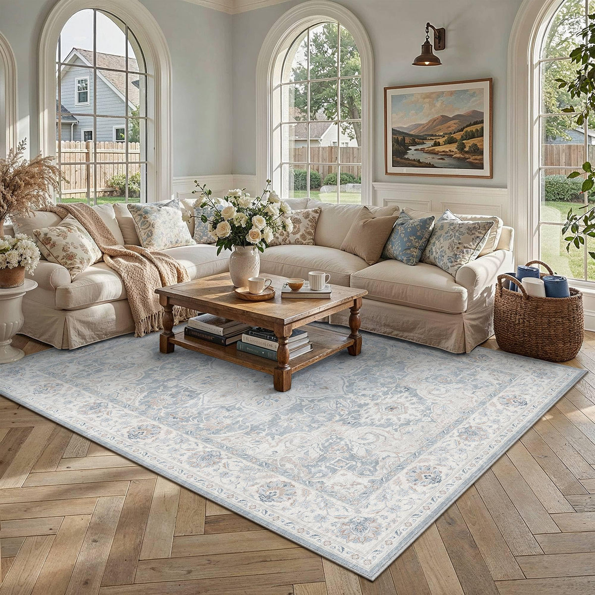 Blue 9x12 Washable Area Rugs Vintage Indoor Carpet (E| Blue / 9' x 12' (Rectangular))