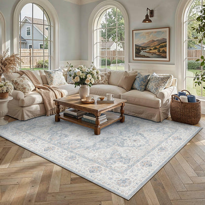 Blue 9x12 Washable Area Rugs Vintage Indoor Carpet (E| Blue / 9' x 12' (Rectangular))
