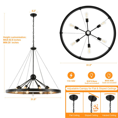 Black Wegan Wheel Chandelier 31.5" (Black / 31.5 inch)