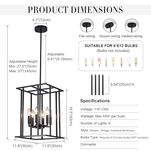 Small 6 Light Black Farmhouse Chandelier