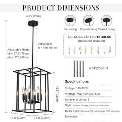 Small 6 Light Black Farmhouse Chandelier