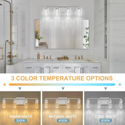 4 Light Brushed Nickel Bathroom Vanity Light with 3 Color Modes (4-light / Brushed Nickel)