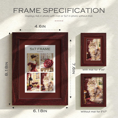 5x7 Red Wood Grain Picture Frame (Red Frame Red Mat / 5x7)