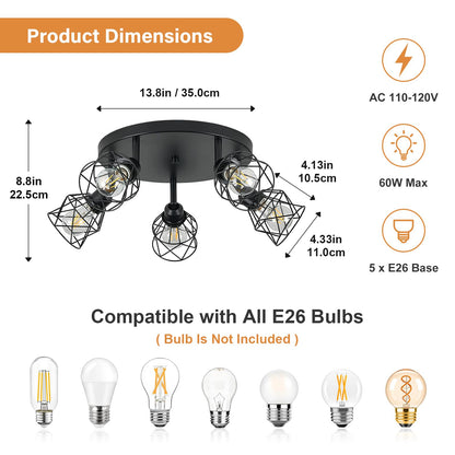 5 Light Black Farmhouse Kitchen Semi Flush Mount Ceiling Light (Black / 5-light)