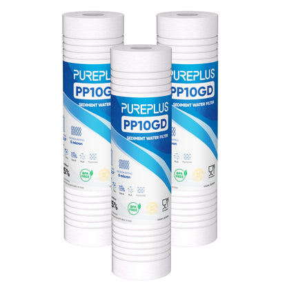 5 Micron 10"x2.5" Whole House Grooved Sediment Water Filter 3 Pack (3 Count (Pack of 1))