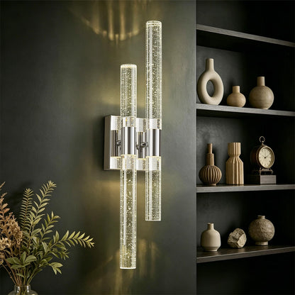 Modern LED Vanity Light Bubble Crystal Sconces Wall Lighting Chrome Wall Sconce Hardwired 21.25in 4000K Vertical and Horizontal Wall Mounted Sconces for Bedroom Living Room Hallway（1 (Chrome-1 Pack)