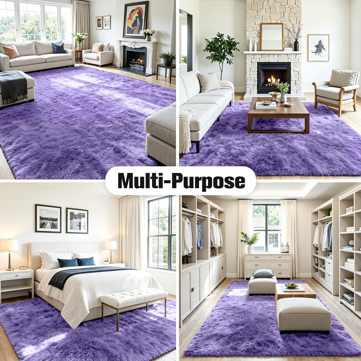 8x10 Fluffy Area Rug for Living Room (Purple / 8' x 10' (Rectangular))