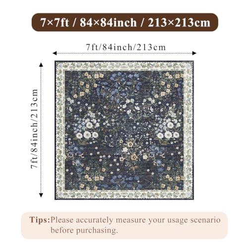 7x7 Vintage Floral Dining Room Rug (Blue / 7x7)