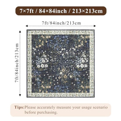 7x7 Vintage Floral Dining Room Rug (Blue / 7x7)