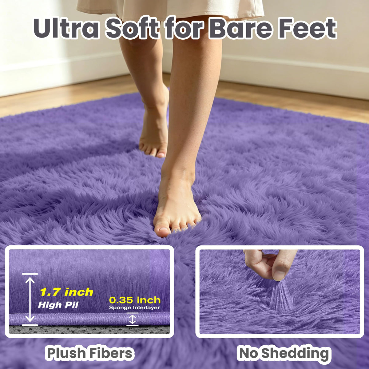 8x10 Fluffy Area Rug for Living Room (Purple / 8' x 10' (Rectangular))