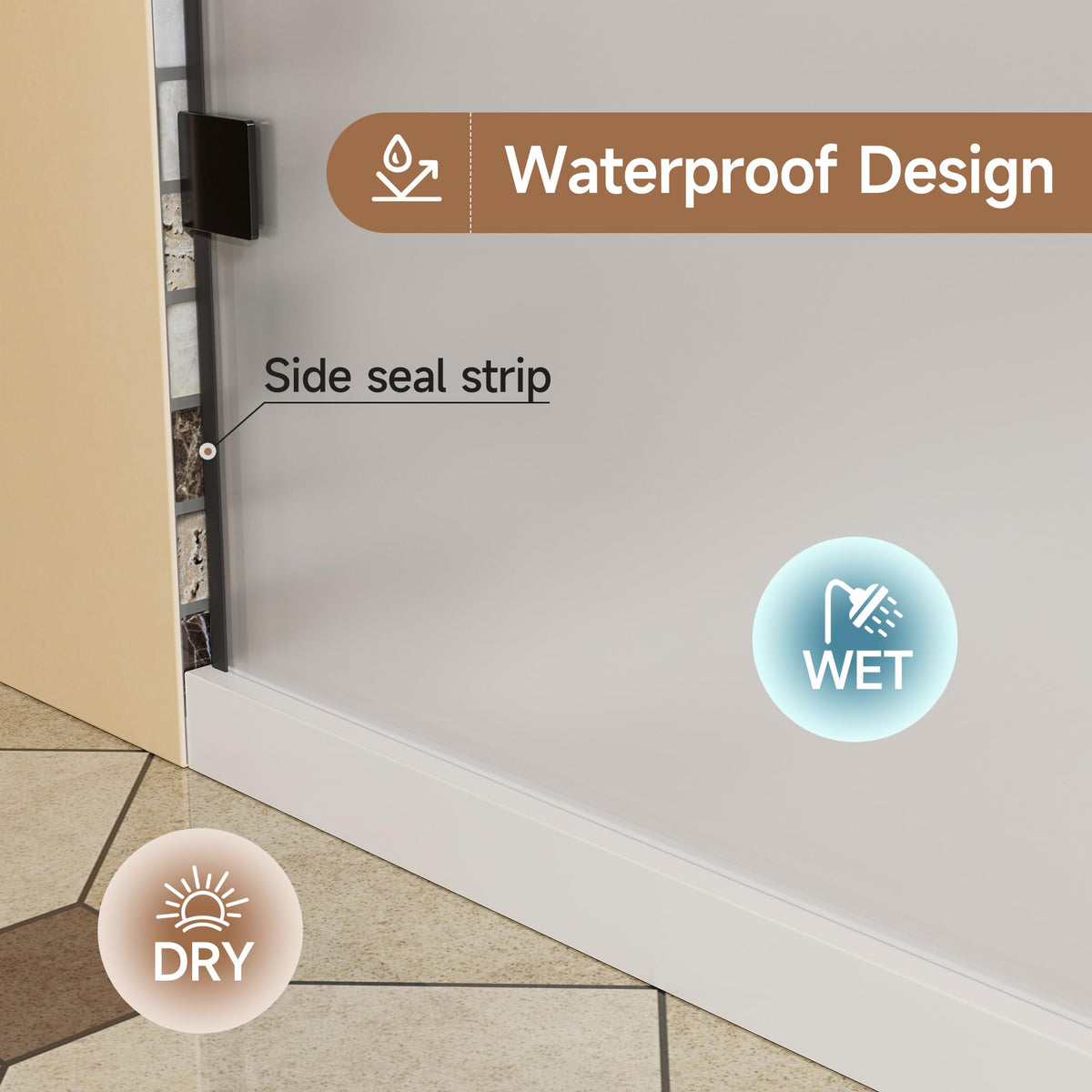 Glass Shower Door (Matte Black - Frosted / 30"W x 72"H - 10mm)