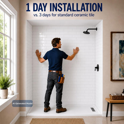 3 Piece SMC Shower Wall Panels (Glossy White / 60"W × 36"D × 96"H)