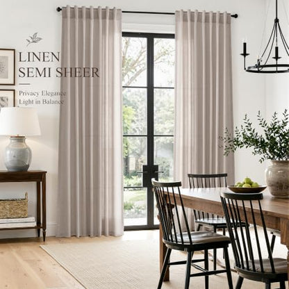 Oatmeal Linen Curtains 102 Inches Long for Living Room 2 Panels (Oatmeal / 52"W x 102"L (Pack of 2))