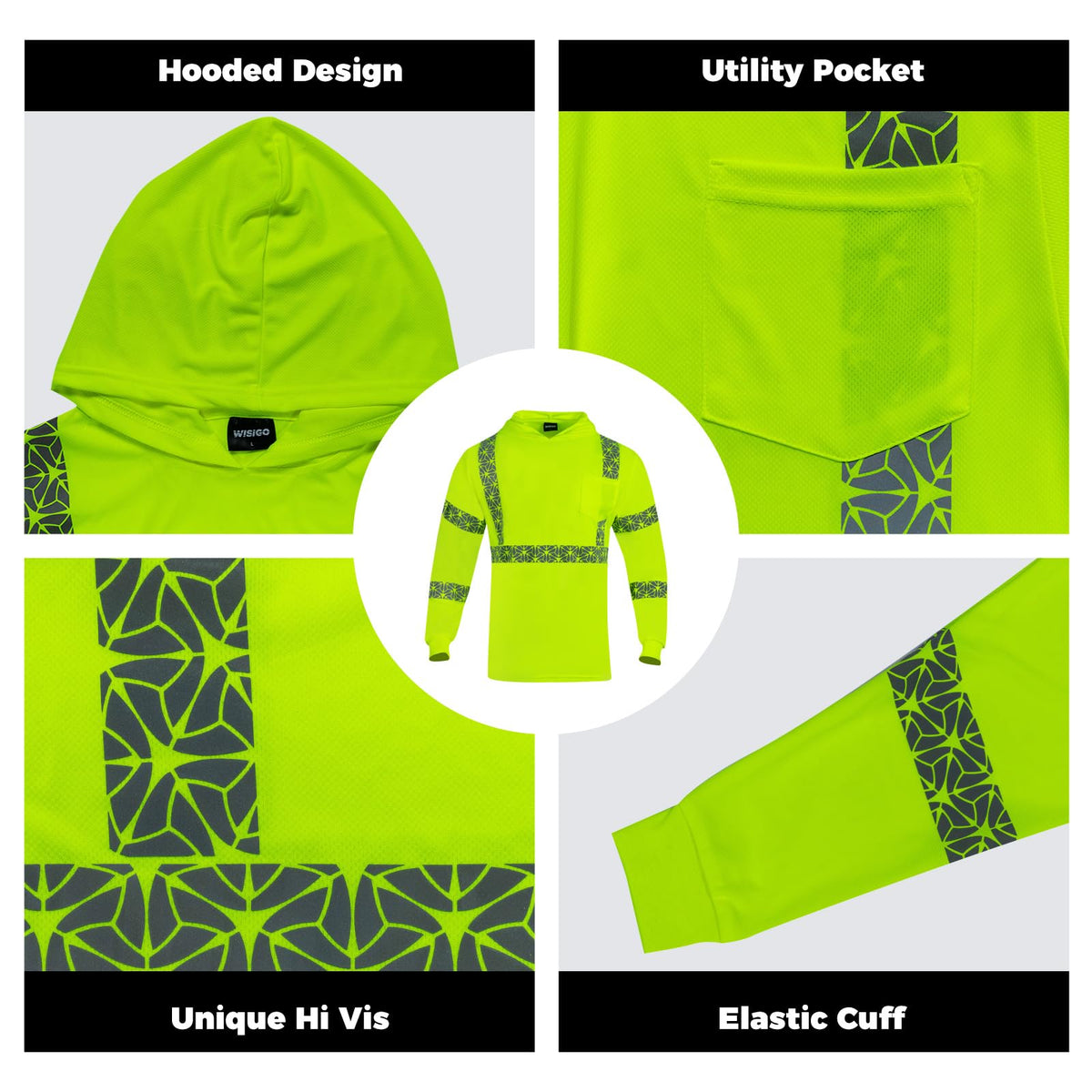 2PCS High Visibility Reflective Safety Shirts with Hood (X-Large / Yellow)