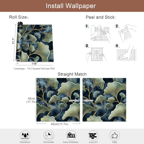 Dark Blue Ginkgo Leaf Peel and Stick Wallpaper