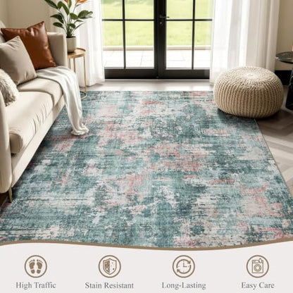 9x12 Washable Area Rug (Pink & Green / 9' x 12' (Rectangular))