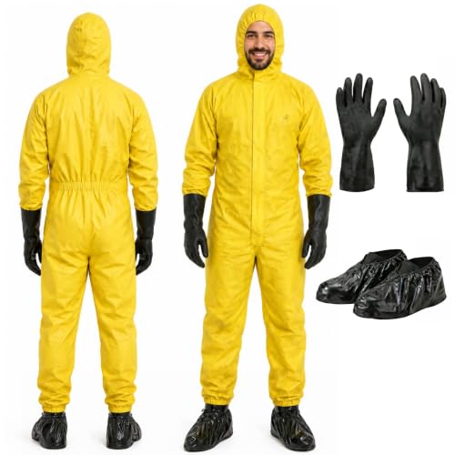 Yellow Hazmat Suit Coveralls with Long Gloves & Shoe Covers