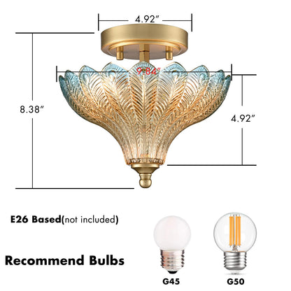 Luxury Gold Semi Flush Mount Ceiling Light Blue & Amber Shade (Gold-Blue & Amber / 9.84"W)
