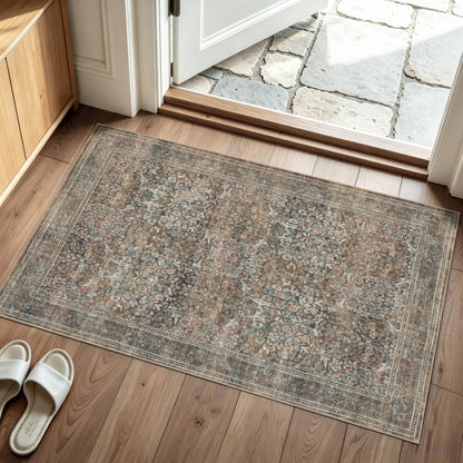Entryway Rug 2x3 Washable Vintage Floral Rug (Vintage Brown / 2' x 3' (Rectangular))
