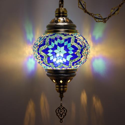 7.2" D Turkish Moroccan Mosaic Hanging Pendant Lamp Plug