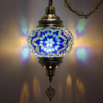 7.2" D Turkish Moroccan Mosaic Hanging Pendant Lamp Plug