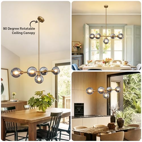 Linear Chandelier for Dining Room with Open Glass Globe Lampshade 13Lights Linear Chandelier Pendant Light