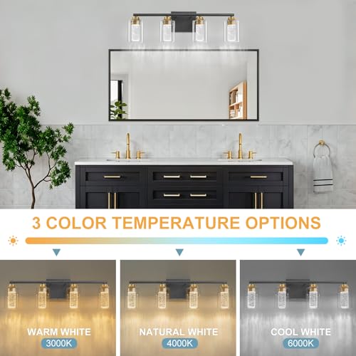 4 Light Black & Gold Bathroom Vanity Light with 3 Color Modes (4-light / Black & Gold)