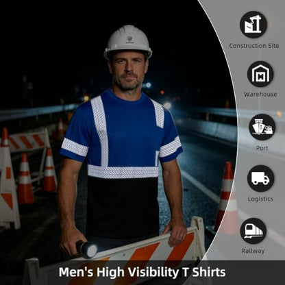 High Visibility Safety Reflective T Shirts for Men (Small / Blue+black)