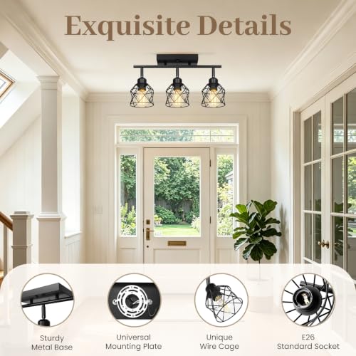 Black Semi Flush Mount Ceiling Light with Metal Cage