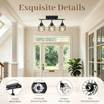 Black Semi Flush Mount Ceiling Light with Metal Cage