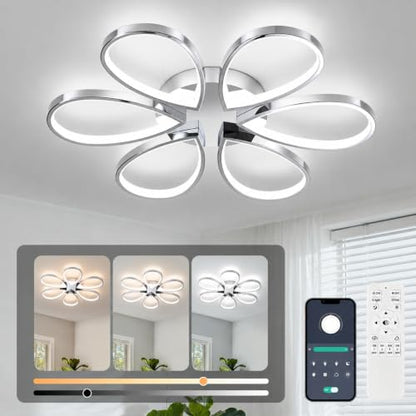 Modern Led Ceiling Light 25inch Dimmable Flush Mount Ceiling Light with Remote Control 6 Rings Close to Ceiling Lamp Fixtures for Kitchen Dining Room Bedroom Living Room