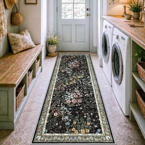 Washable Hallway Runner Rug 3x8 (Black / 3x8)
