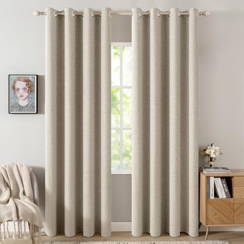 100% Blackout Linen Curtains for Bedroom 52x90 Inches Stone (Stone / 52"W x 90"L (Pack of 2))