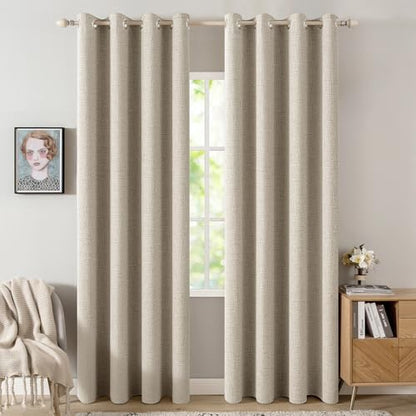 100% Blackout Linen Curtains for Bedroom 52x90 Inches Stone (Stone / 52"W x 90"L (Pack of 2))