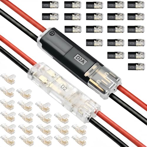 40 PCS Quick Wire Connectors Double Wire Plug in Connector with Locking Buckle No Stripping Easy Connect for Low Voltage DIY Project LED Strips Lights