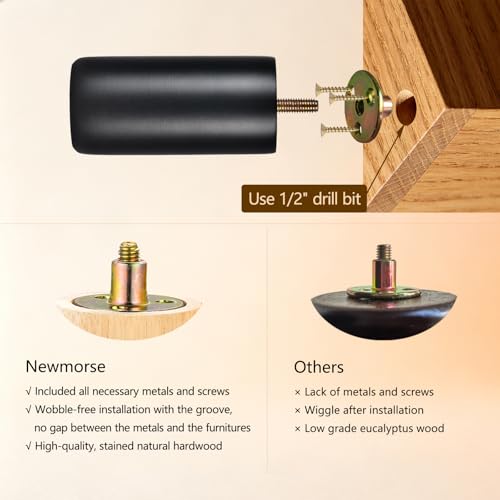 4 Inch Round Wood Furniture Legs Set of 4