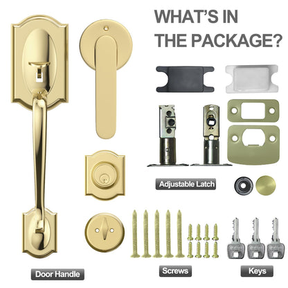Front Door Handle and Deadbolt Set (Polished Brass)