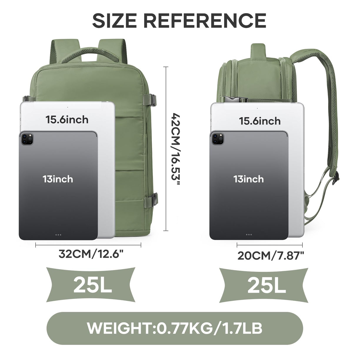 Travel Backpack For Women Men (Gray Green / 25 liters)