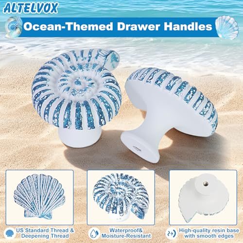 Coastal Cabinet Knobs Set of 6 (Deep Blue Seashell)