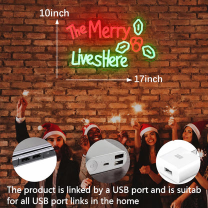 The Merry Lives Here Neon Merry Christmas Neon Sign for Wall Decor Party Christmas Led Sign Window Decorations Winter Xmas Decor Wall Front Door Indoor Outdoor Decor (Green, Merry)