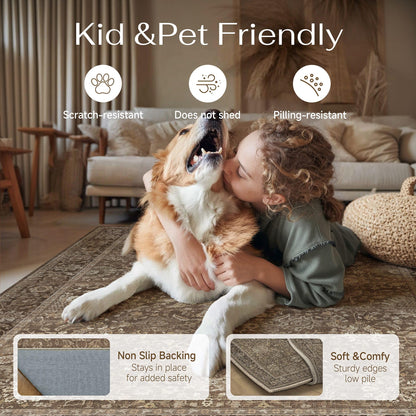 6x6 Round Rugs Brown Vintage Rug for Living Room (Retro | Brown / 6' (Round))
