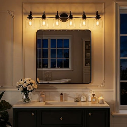 6 Lights 48" Bathroom Vanity Light Fixtures (Black / 6 Lights)