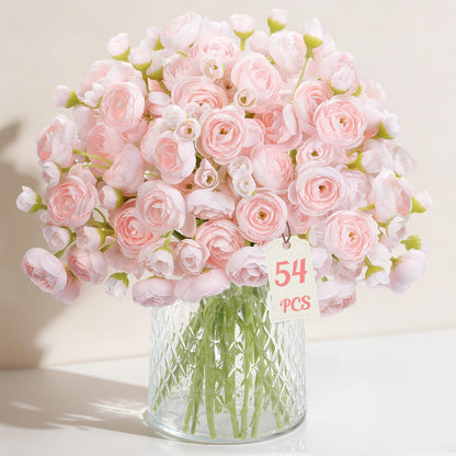 54Pcs Ranunculus Artificial Flowers Faux Silk Mini Flowers Indoor (Shabby Blush)