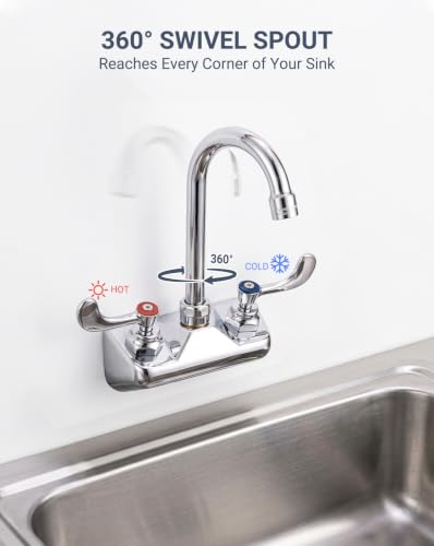 Commercial Sink Faucet Wall Mount 4" Center Hand Sink Faucet 3