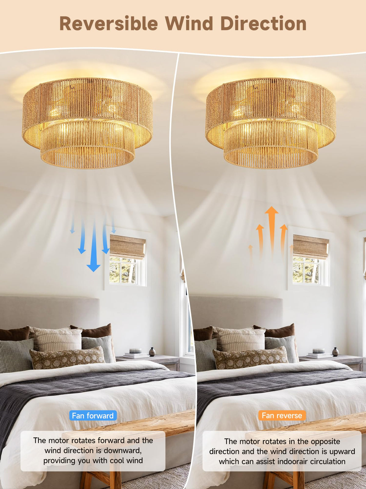 Boho Caged Ceiling Fan with Light Flush Mount (Gold)