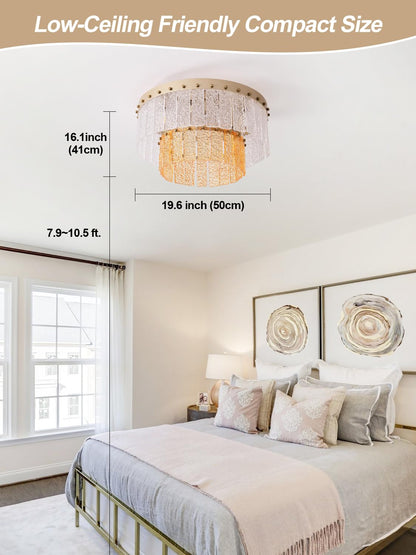 20" Gold Fandelier Ceiling Fan with Light (Flush Mount Fandelier)