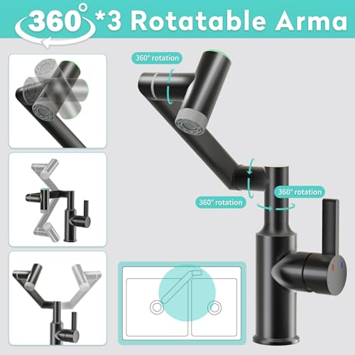 1080° Rotatable 1 Hole Bathroom Faucet with Temperature Display