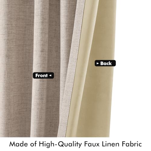 100% Blackout Linen Curtains 2 Panels Set for Bedroom Solid Luxury Decor Thermal Insulation Room Darkening Back Tab Rod Pocket Drapes for Living Room Nursery
